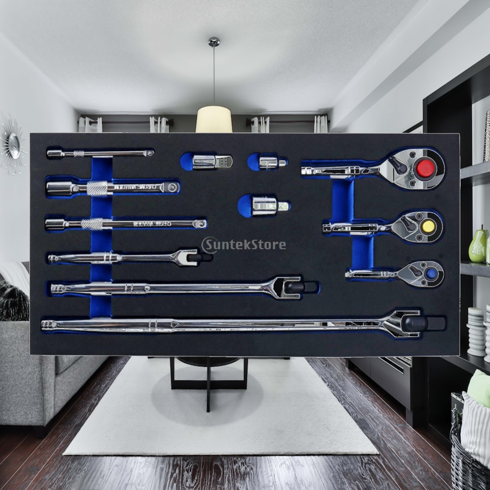 Socket Set - ชุดเครื่องมือประแจวงล้อ 12 ชิ้น พร้อมก้านต่อขยาย ชุดลูกบ็อกซ์แบบพกพา พร้อมกล่องเก็บ