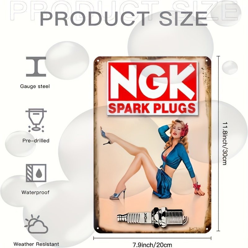 Spark Plug - ป้ายโลหะรูปหัวเทียนวินเทจ - ป้ายตกแต่งติดผนังเหล็กสำหรับบ้านและโรงรถ ทนทานต่อสภาพอากาศ อเนกประสงค์ สไตล์เรโทร